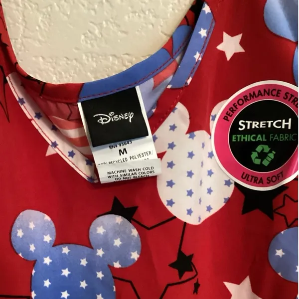 NWT Disney Mickey Mouse Red White Blue Patriotic V-neck Scrub Top American M - Image 2