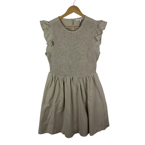 NWT English Factory Smocked Ruffle Sleeve Dress Sz M‎ Beige Fit & Flare Neutral - Image 2