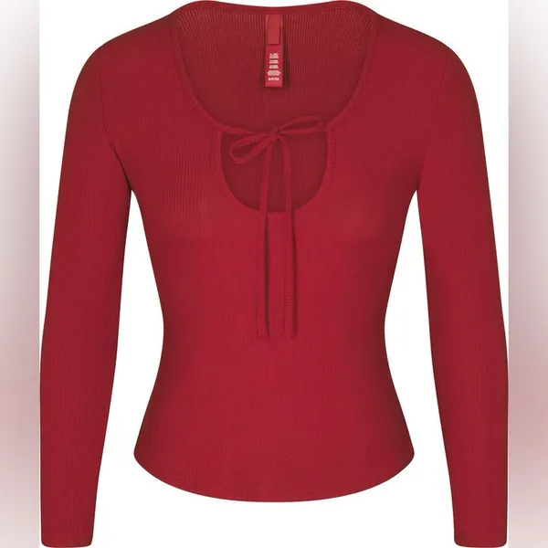SKIMS Tie Front Long Sleeve Rib Stretch Modal Pajama Top - Image 2
