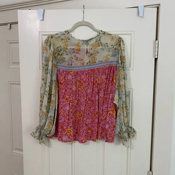 Red Dress Boutique Entro Pink and Red Ruffled Bib Collar Blouse - Image 3