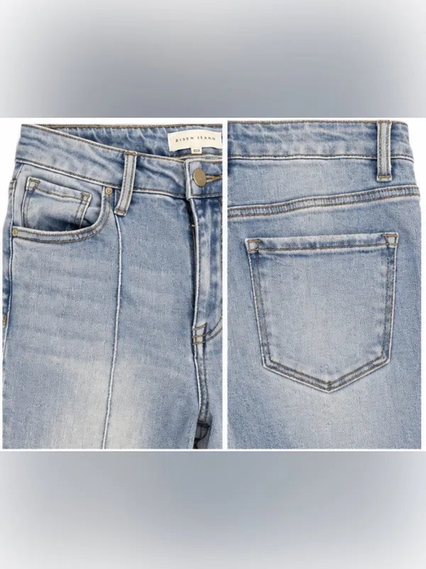 Risen Jeans Light Wash High Rise Straight Leg Front Seam Jeans Size 7/28 - Image 5