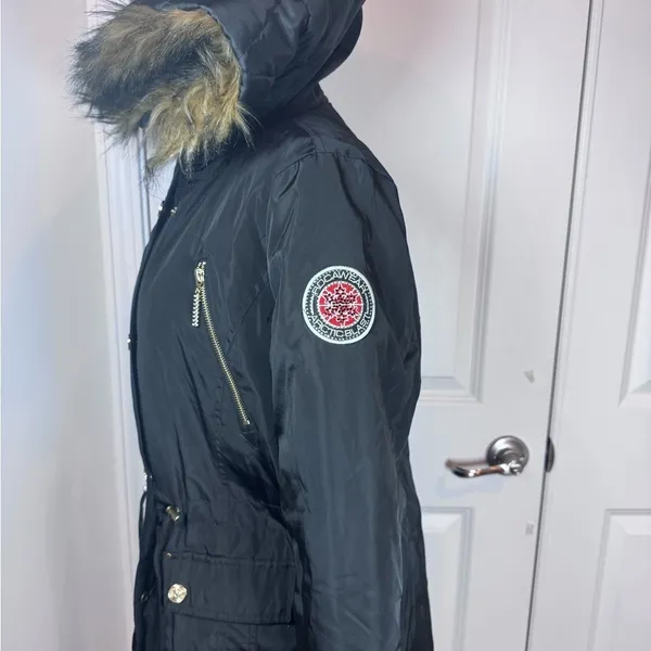 Rocawear ArcticBlast Puffer Parka w/ Fur Hood & Rhinestone Winter Ski Black M - Image 7