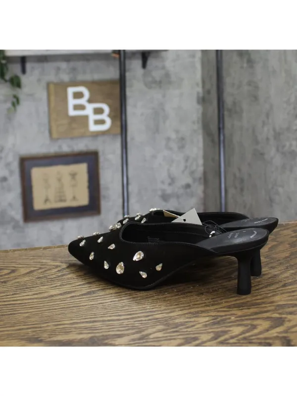 NWT A New Day Womens Katia Heels Satin Teardrop Mules 94663384 Black 9.5M - Image 3