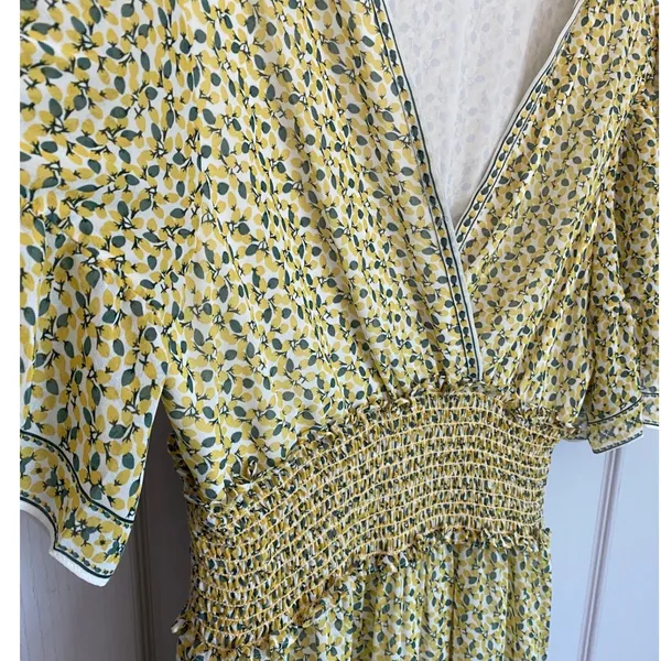 Max Studio Yellow Floral Smocked Waist Tiered Flutter Sleeve Mini Dress‎ NWT - Image 9