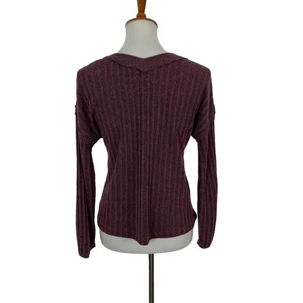 Altar'd State‎ Ribbed Knit V Neck Long Sleeve Pullover Sweater Purple Small - Image 3