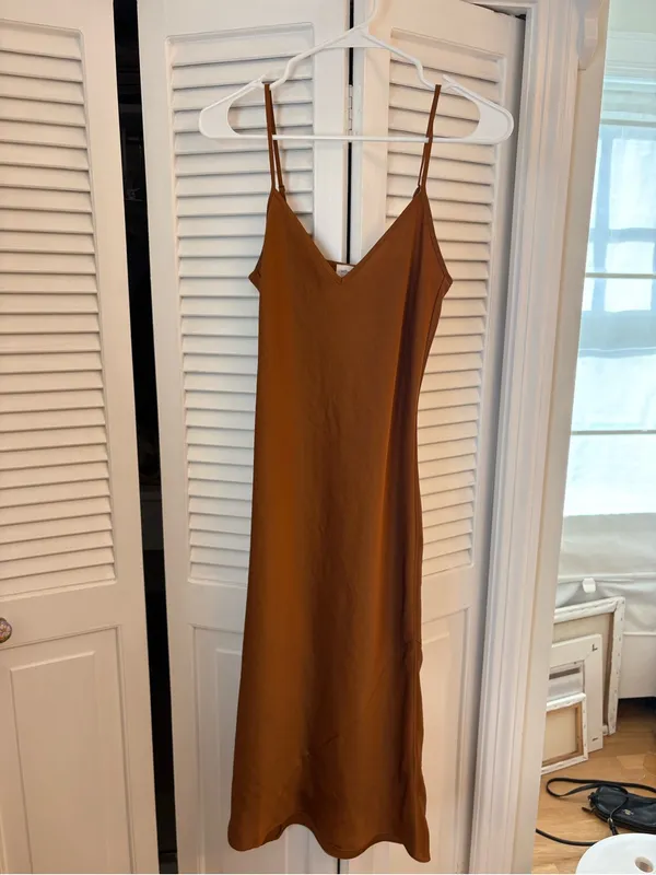 Aritzia Wilfred Only Slip Satin Midi Dress Genuine Brown Size XXS - Image 2