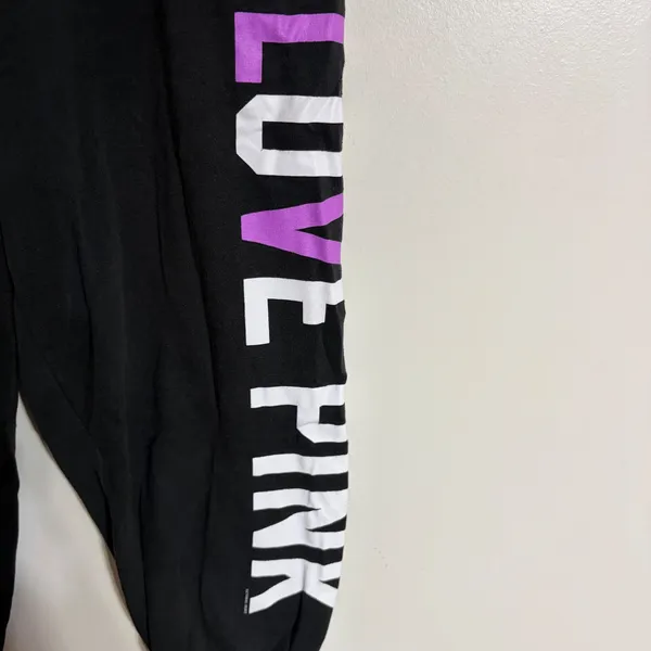 Pink Victoria's Secret Black Love Pink Graphic Cropped Jogger Sweatpants Medium - Image 2
