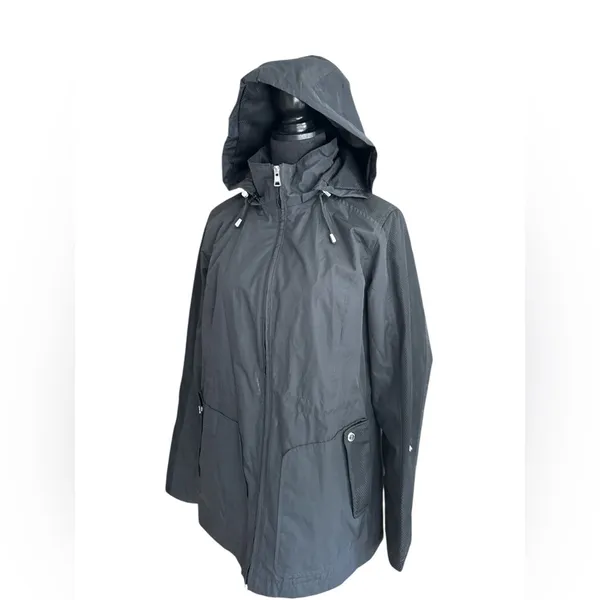 d.e.t.a.i.l.s INTL Black Hooded‎ Rain Jacket Water Resistant Mesh Utility M - Image 3