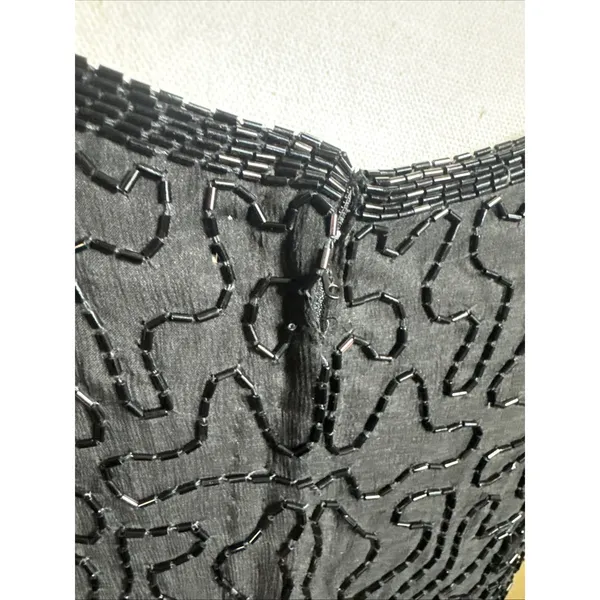Vintage 90s Papell Boutique Black silk floral beaded sequin gown black tie Sz 14 - Image 10