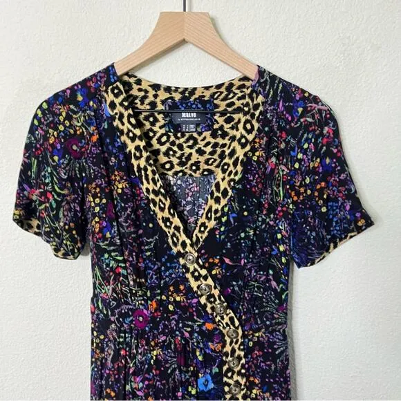 Anthropologie Maeve Cheetah Floral Multi‎ Purple Dress Knee Length Womens Size 0 - Image 5