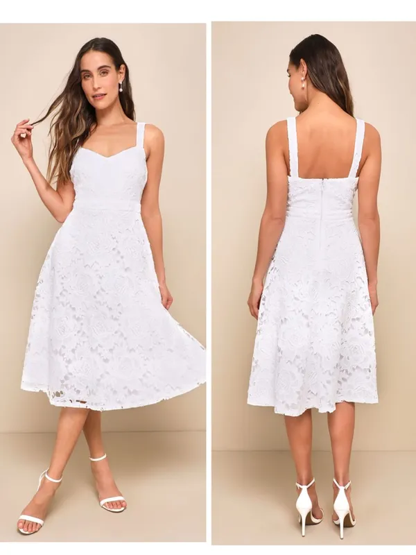 Lulus Divine Beauty White Lace Midi Dress With Pockets Size Small Bridal Beach - Image 2
