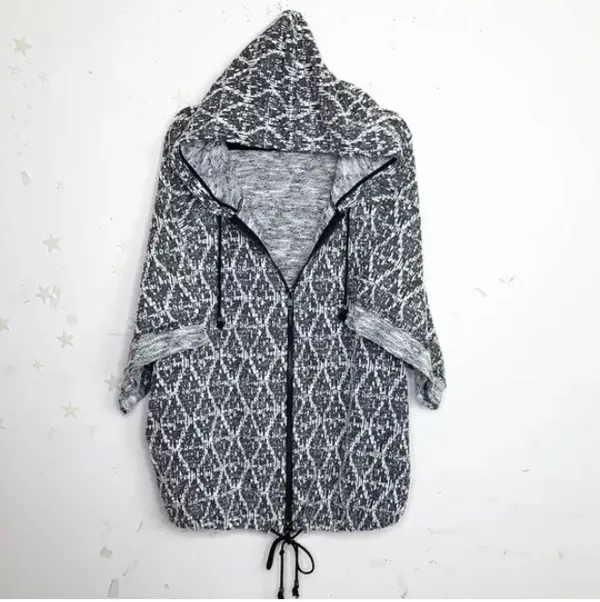 Free People Come Out of Style 2-Pocket Gray Knit Zip Hoodie EUC S - Image 2