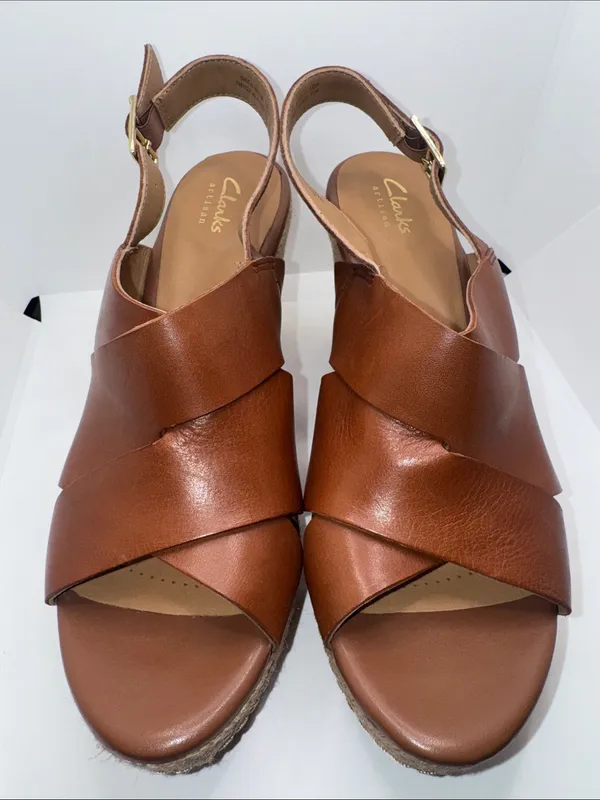 Clarks Amelia Dally Platform Sandals Brown Leather Women’s 10 - Image 3