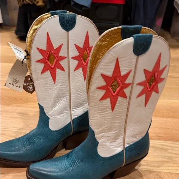 Ariat Women’s Starlight Snip Toe Western Boots‎ | Turquoise & White | Size 9 - Image 3