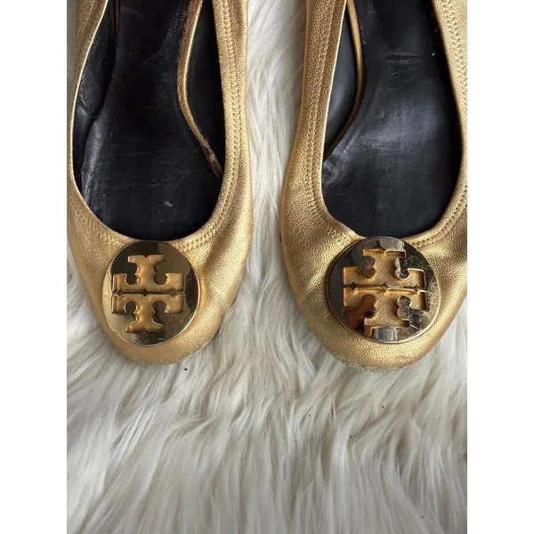 Tory Burch Gold Metallic Leather Ballet Flats - Image 2