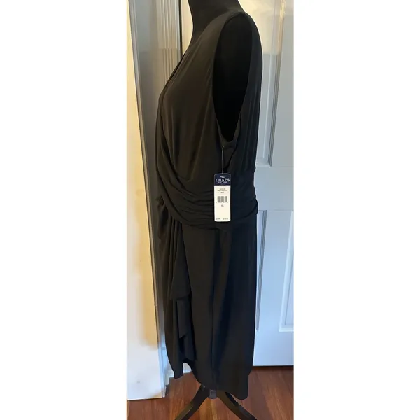 Chaps Black Dress Draped V-Neck Jersey Knit Stretch Sleeveless Plus Size 18W NEW - Image 3