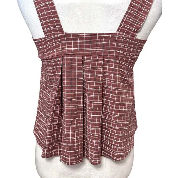 Torio Mauve Pink Grid Check Square Neck Tank Top Sleeveless A Line S Casual Boho - Image 7