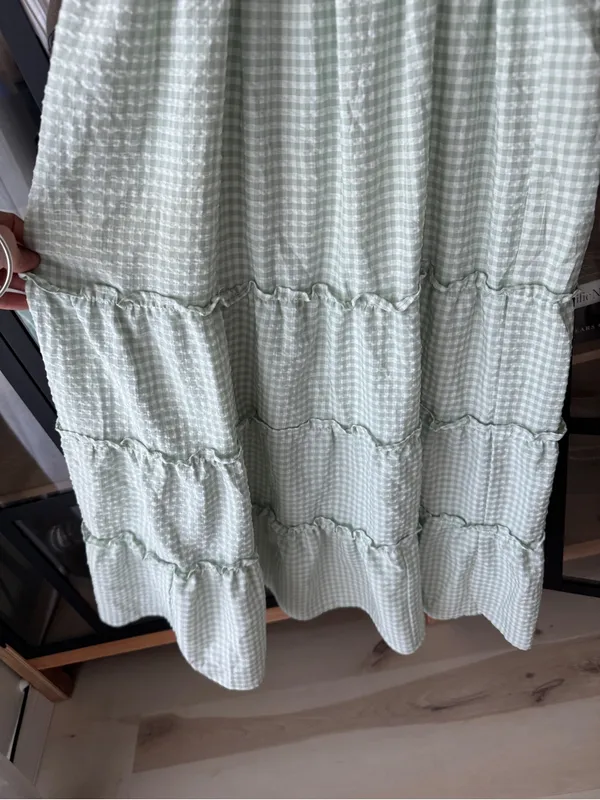 Altar’d State gingham smock maxi dress midi ruffle tiered nap sage mint - Image 6