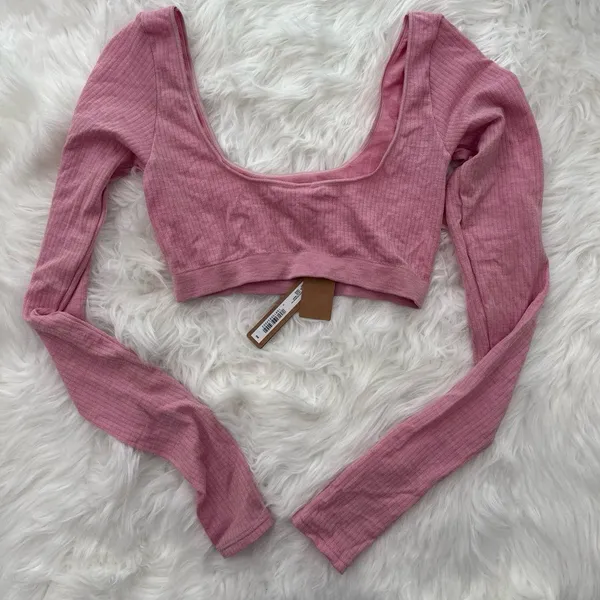 Skims Wool Rib Long Sleeve Super Cropped Top Halite XXS/XS - Image 7