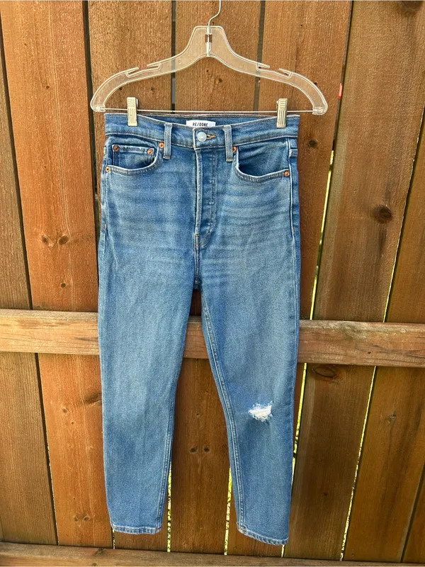 Re/Done 90’s Denim Ultra High Rise Crop Medium Worn Shade Jeans Size 26 - Image 4