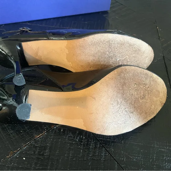 Stuart Weitzman Women's Black Patent Slingback Peekaboo Heels Size 9M EUC - Image 7