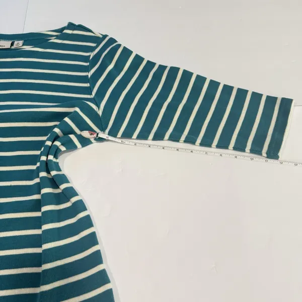 LL Bean Teal Striped Boat Neck 3/4 Sleeves Rib Knit Shirt Size XL - Image 7
