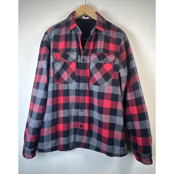 Saks 5th Avenue Plaid Shaket Hoodie red Black Small fleece lined flannel large - Image 2