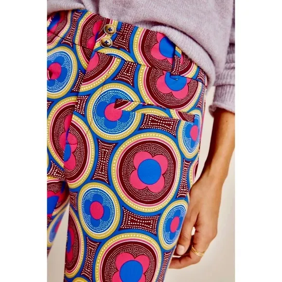 ANTHROPOLOGIE‎ The Slim Trousers Pants Retro Floral Cropped Bright Size 4 - Image 6