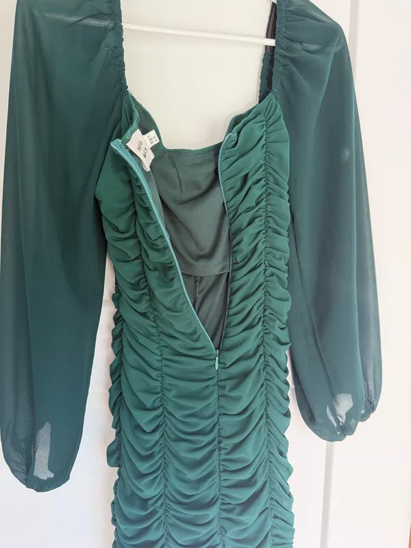 Hello Molly Dark Green Ruched Sheer Sleeve Bodycon Mini Dress - Image 6