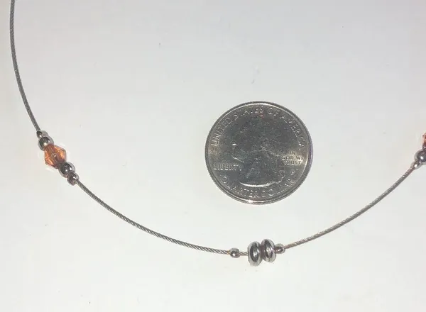 Silver Tone Amber Beads Dainty Beaded Boho Necklace - Image 3