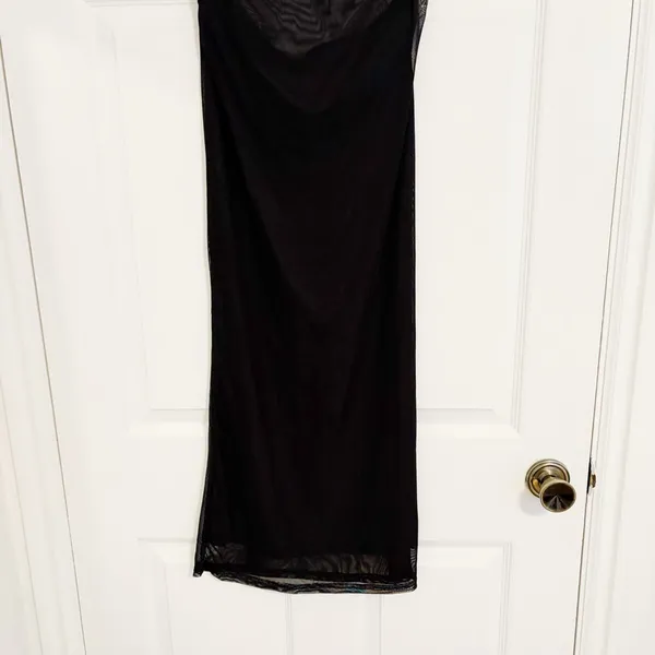 Black Minimalist Y2K Mesh Stretchy Flowy Elastic High Waisted Long Maxi Skirt - Image 7