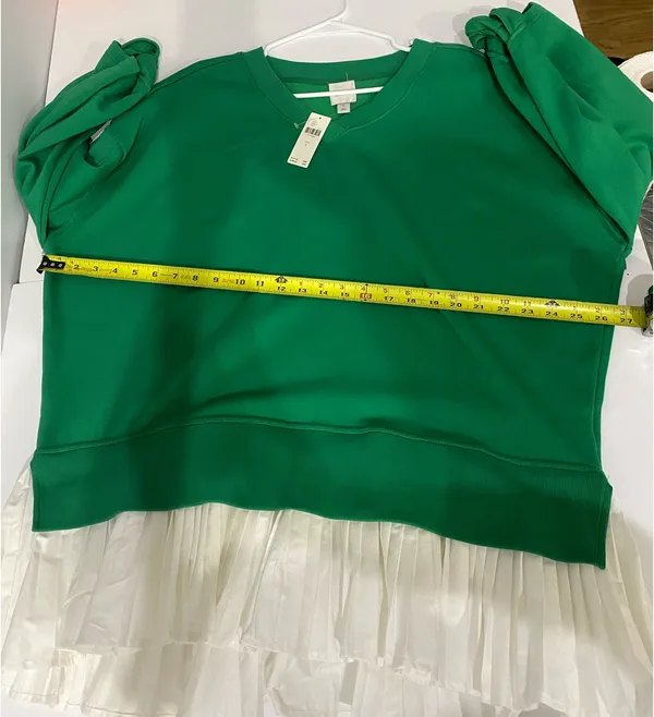 Anthropologie Maeve Ruffle Hem V-Neck Pullover Kelly Green Size L Preppy - Image 4