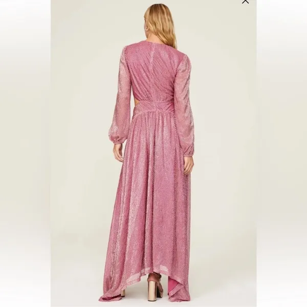 Ramy Brook Cutout Waist Metallic Polka Dot Lebron Gown Maxi‎ Dress Pink V-neck - Image 3
