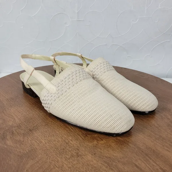 Corsina Louise Women Sandals Size 10 Cream Woven Closed Toe Slingback Mule Flats - Image 2