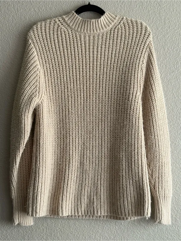 Zara Cream Chunky Knit Mock Neck Sweater Womens Medium Ribbed Pullover - Image 8