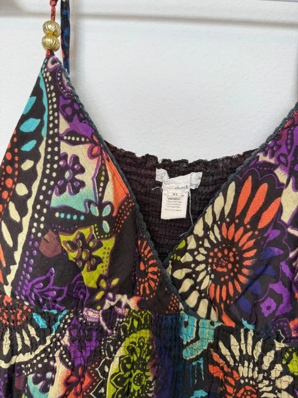 Free People Movement Colorful Bohemian Dress Beaded Spaghetti Strap - Image 3
