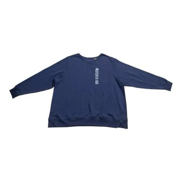 Women Navy Blue Cotton Sweatshirt Plus Size 2X Crewneck Fleece Athletic DIP - Image 3