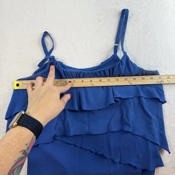 ALICE + OLIVIA S Small Silk Ruffled Tiered Layered Top Cami Flowy Royal‎ Blue - Image 12