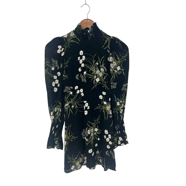 Reformation Archie Floral Print Mini Dress‎ in Black - Image 2