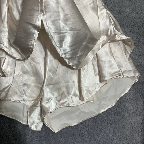 Unbranded Satin‎ Romper Women S Champagne Cowl Neck Lace Up Back Tiered Ruffle - Image 7