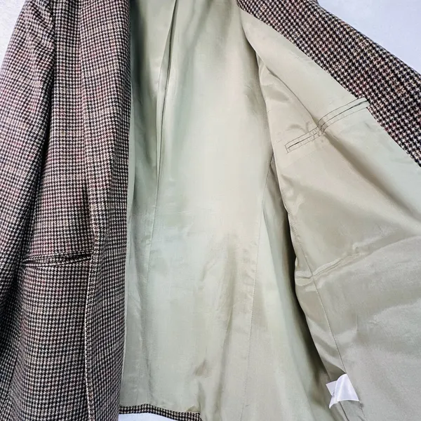 Lands End Womens 16 Wool Cashmere Houndstooth Blazer Brown Academia Equestrian - Image 4