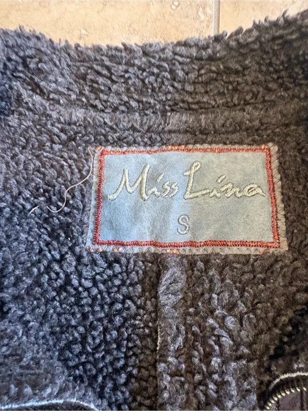 Embroidered Floral Shearling Jacket Brown - Image 2