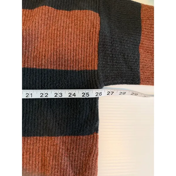 Abercrombie Fitch Striped Mock Neck Sweater Oversized Women XL Brown Black rugby - Image 5