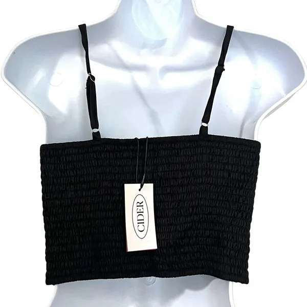 Cider Corset Top Women's Med Black Satin Lace Up Ruffle Cropped Cami Goth Punk - Image 3