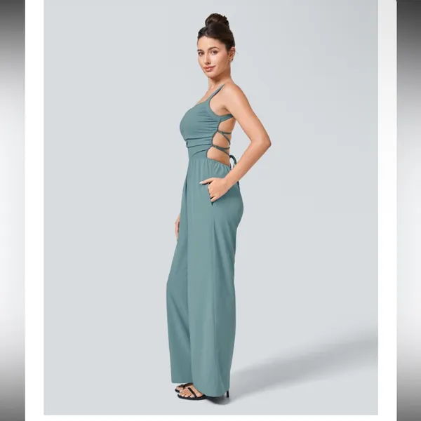 Halara Breezeful Lace Up Pocket Quick Dry Casual Jumpsuit nwot active spring $70 - Image 5