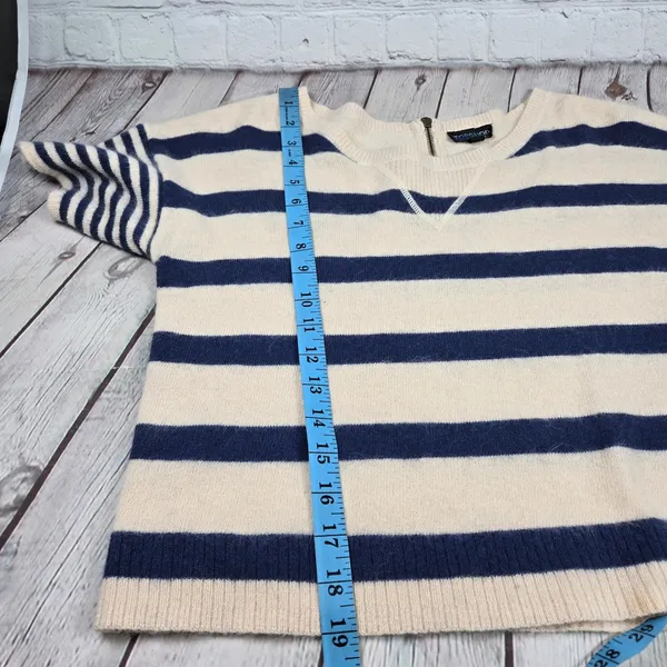 Topshop Womens Angora Blend Striped Short‎ Sleeve Sweater Cream Navy Blue US 4 - Image 9