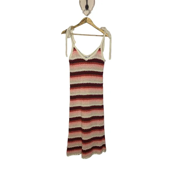 Zara limited Edition Multicolor Crochet‎ Midi Dress Shoulder Ties Sz Small CP - Image 2