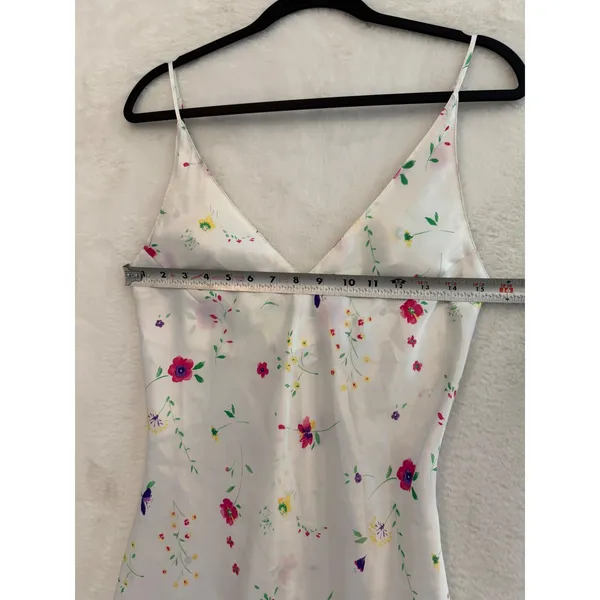 Kim Rogers Floral Satin Slip Dress Womens Small White Pink V-Neck Mini Dress - Image 3