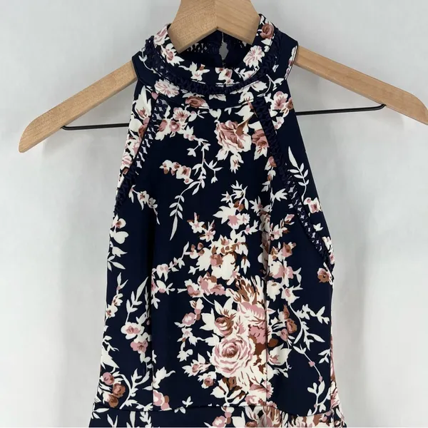 B. Darlin Womens Floral Printed Mini Halter Pleated Fit & Flare‎ Dress - Image 3