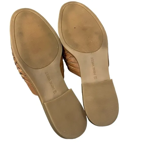 Nine West Juanita Brown Leather Braided Slip On Flat Mules‎ 10 - Image 4